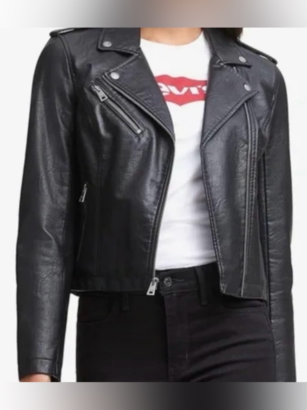 Levi's Black Faux Leather Moto Jacket with Asymmetrical Zip